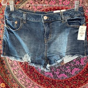 Blue High Waist Distressed Denim Shorts